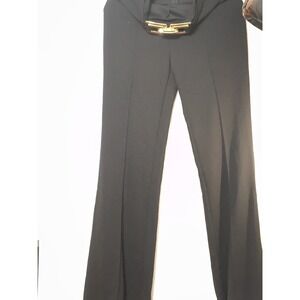 Valentine Black High Waisted Trousers with Gold Buckle Straight Leg Pants (22)